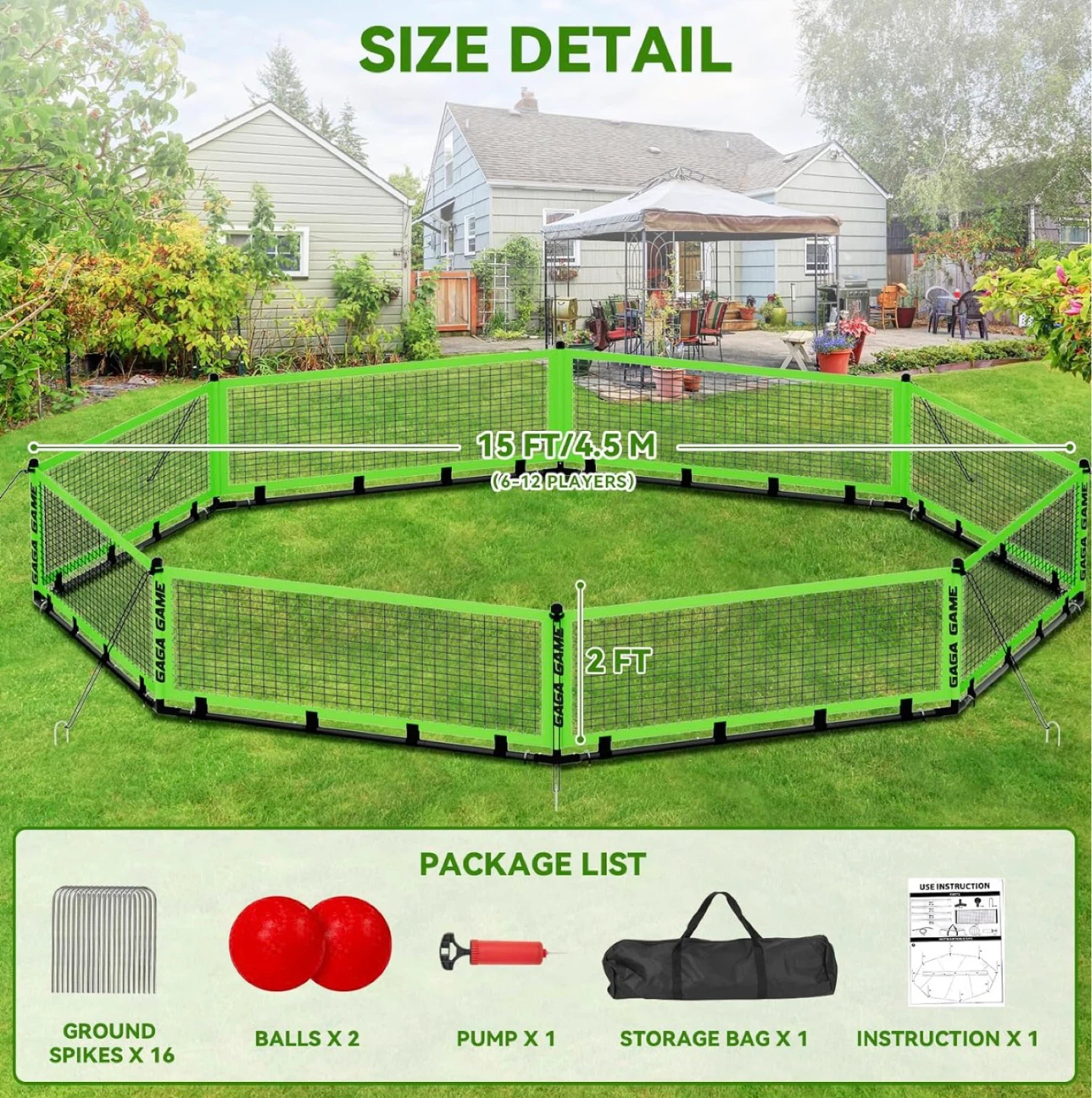Gaga Ball Pit, Portable 15ft Gagaball Court with Carry Bag BNIB - photo 4