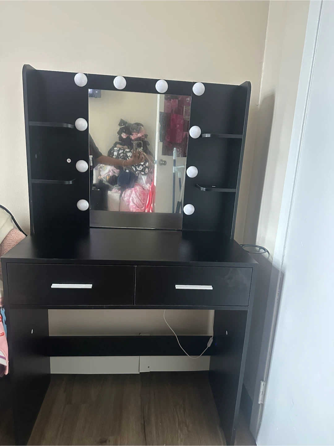Black Vanity Table with Lighted Mirror