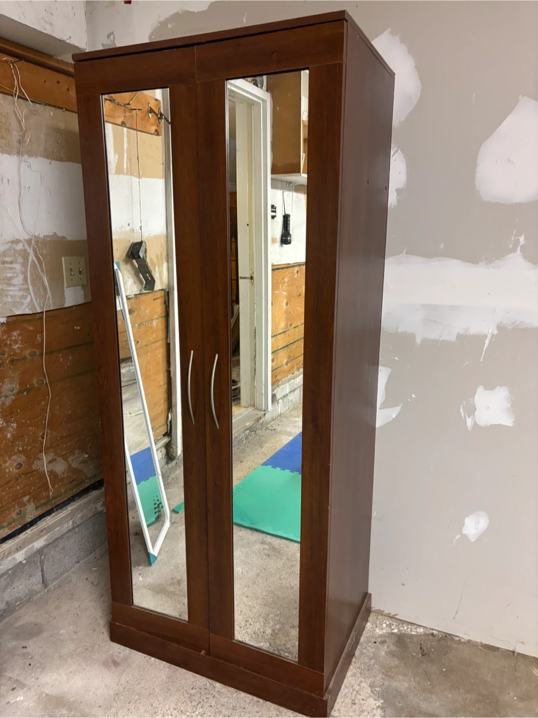 Dark Wood Mirrored Wardrobe