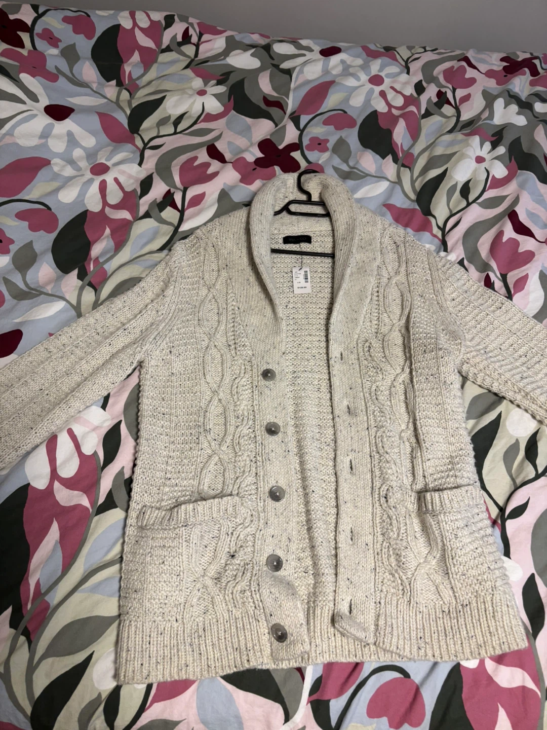 RW&CO. Cable Knit Shawl Collar Cardigan - Oatmeal