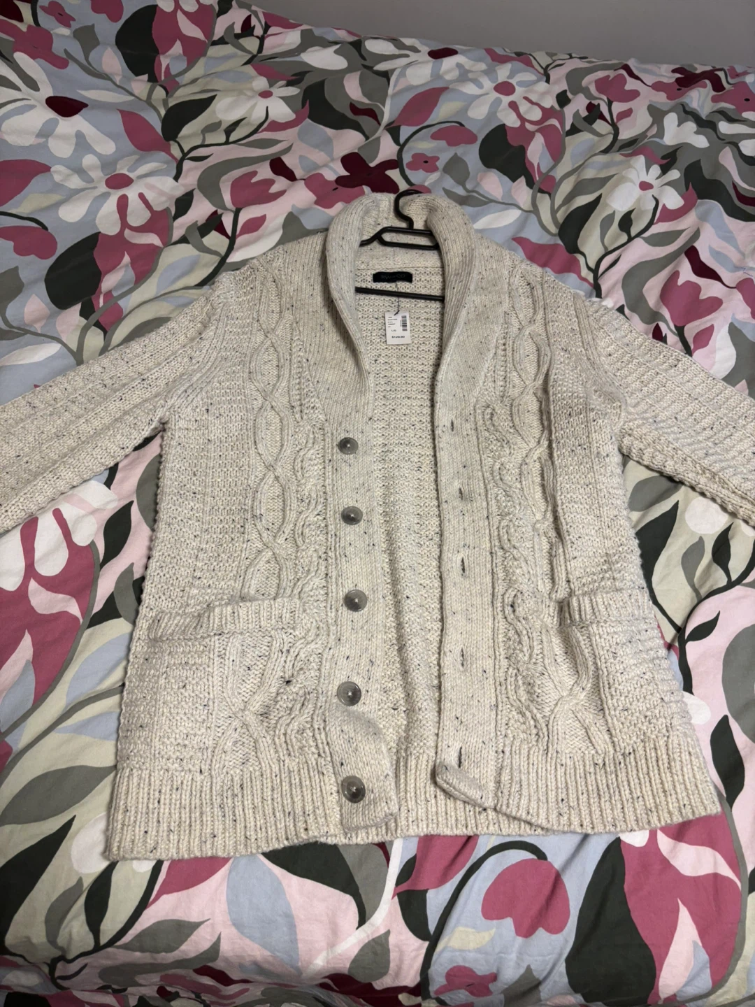 RW&CO. Cable Knit Shawl Collar Cardigan - Oatmeal - photo 2