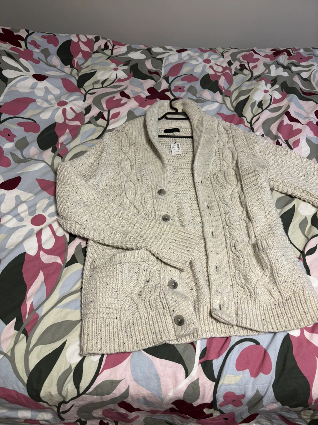 RW&CO. Cable Knit Shawl Collar Cardigan - Oatmeal - photo 3