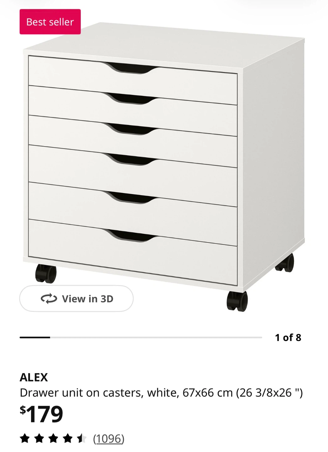 NEW in box IKEA ALEX Drawer Unit on Casters (White)
