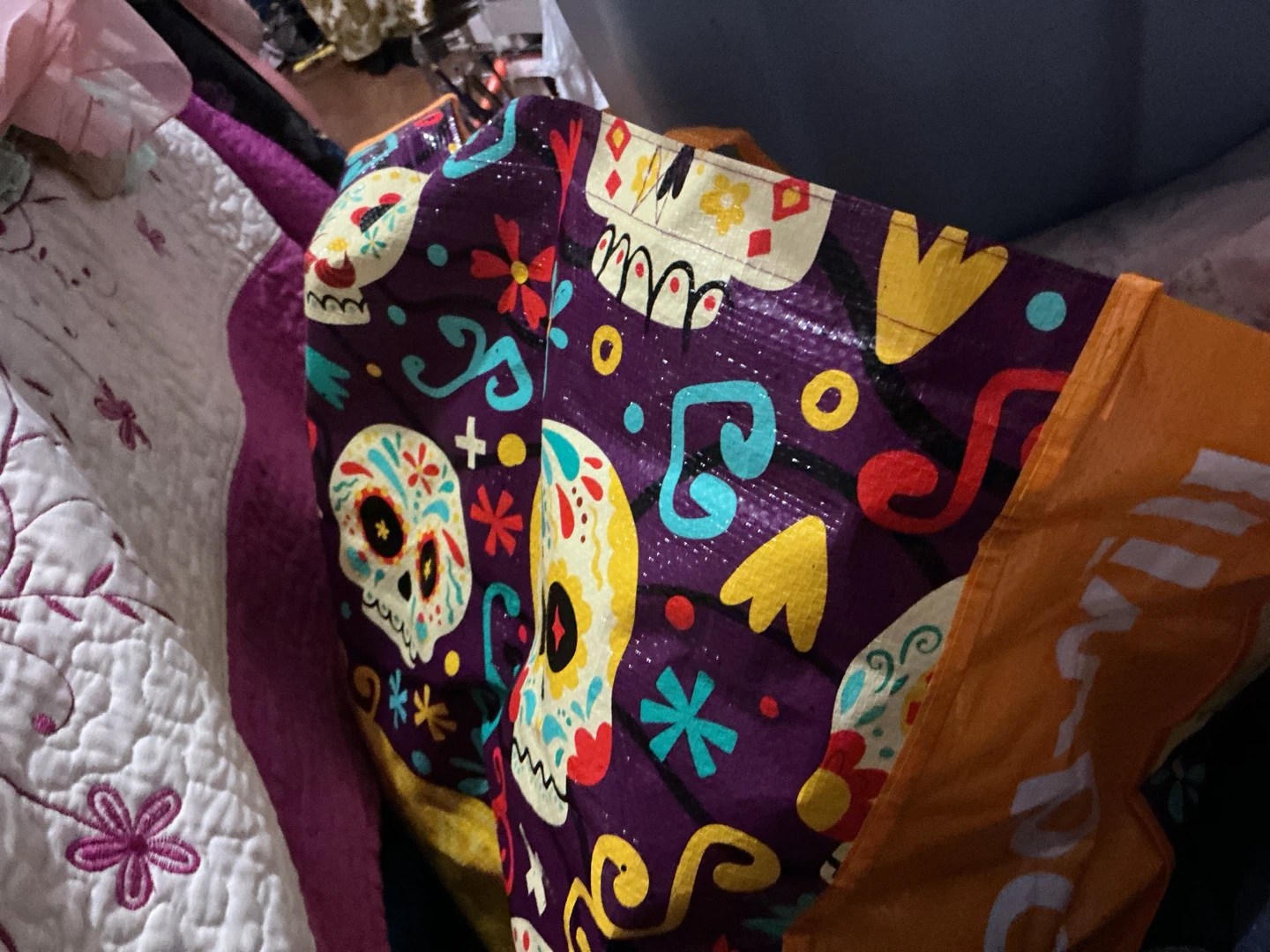Sugar Skull Design Reusable Tote Bag 🏈