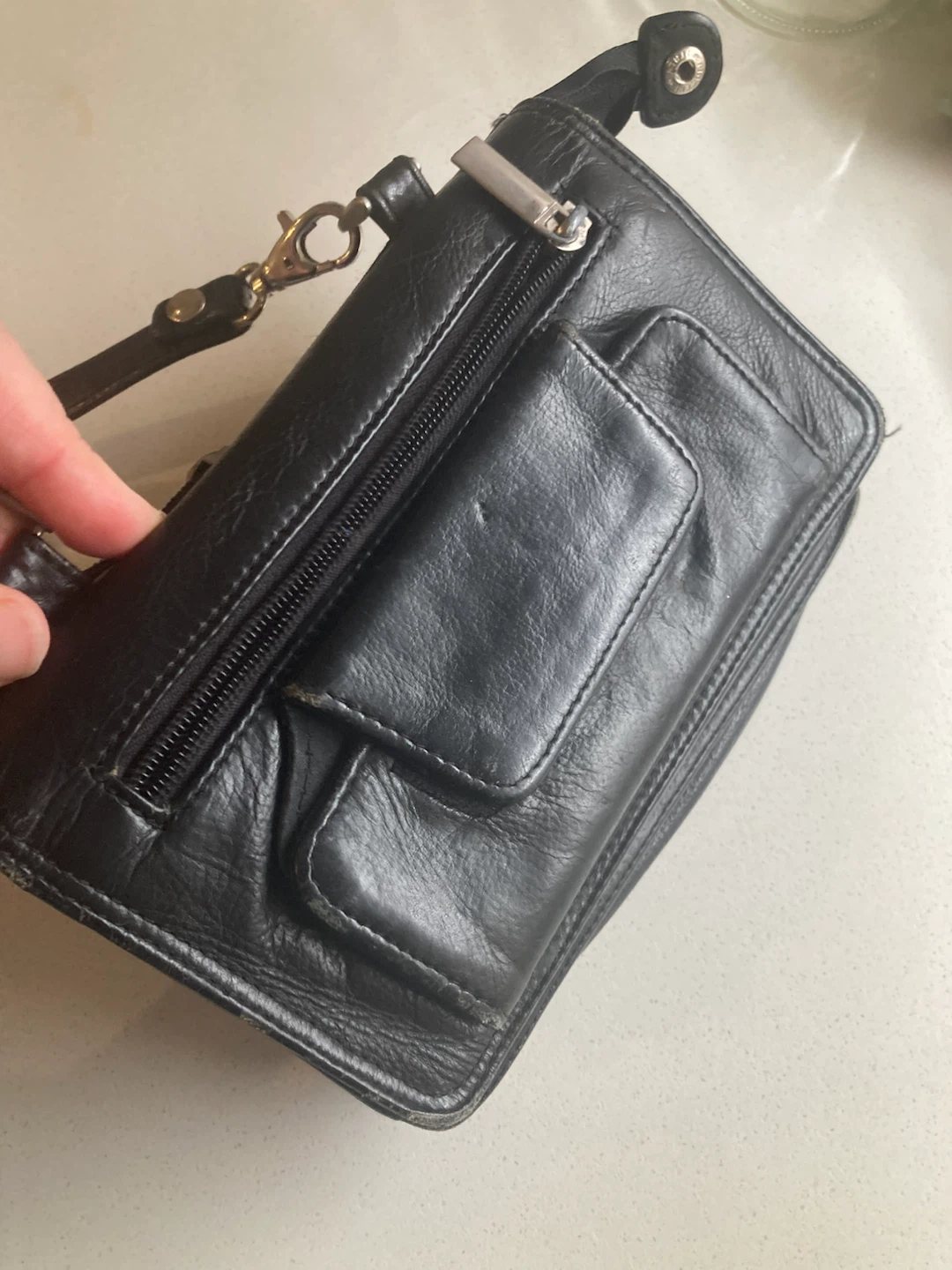 Black Leather Crossbody Wallet Purse