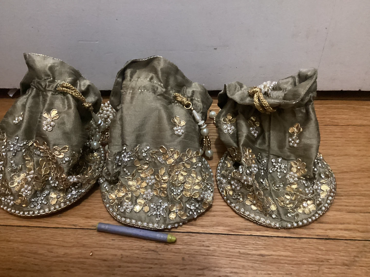 🏈 Set of 3 Embroidered Potli Bags