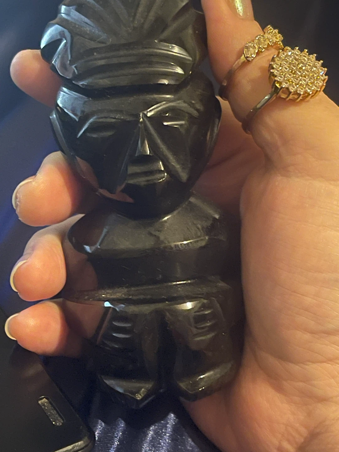 Black Obsidian Carved Aztec Mayan Statue
