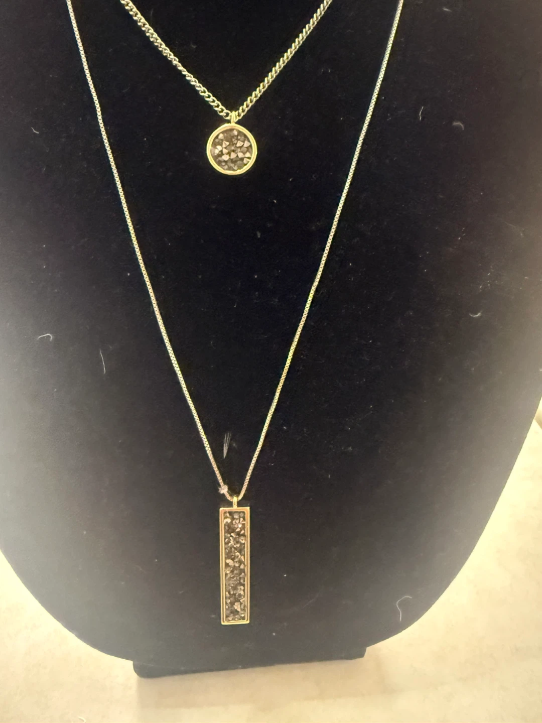 🏈 Gold Tone Layered Necklace with Stone Pendants
