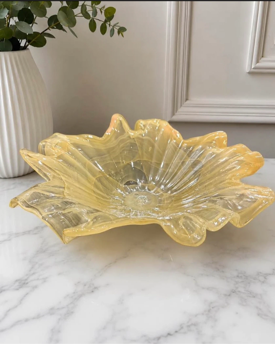 Vintage Amber & Cream Art Glass Bowl
