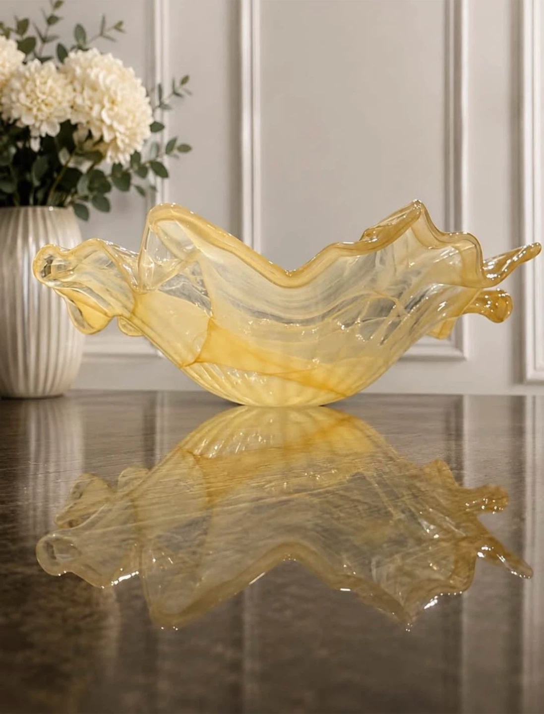 Vintage Amber & Cream Art Glass Bowl - photo 2