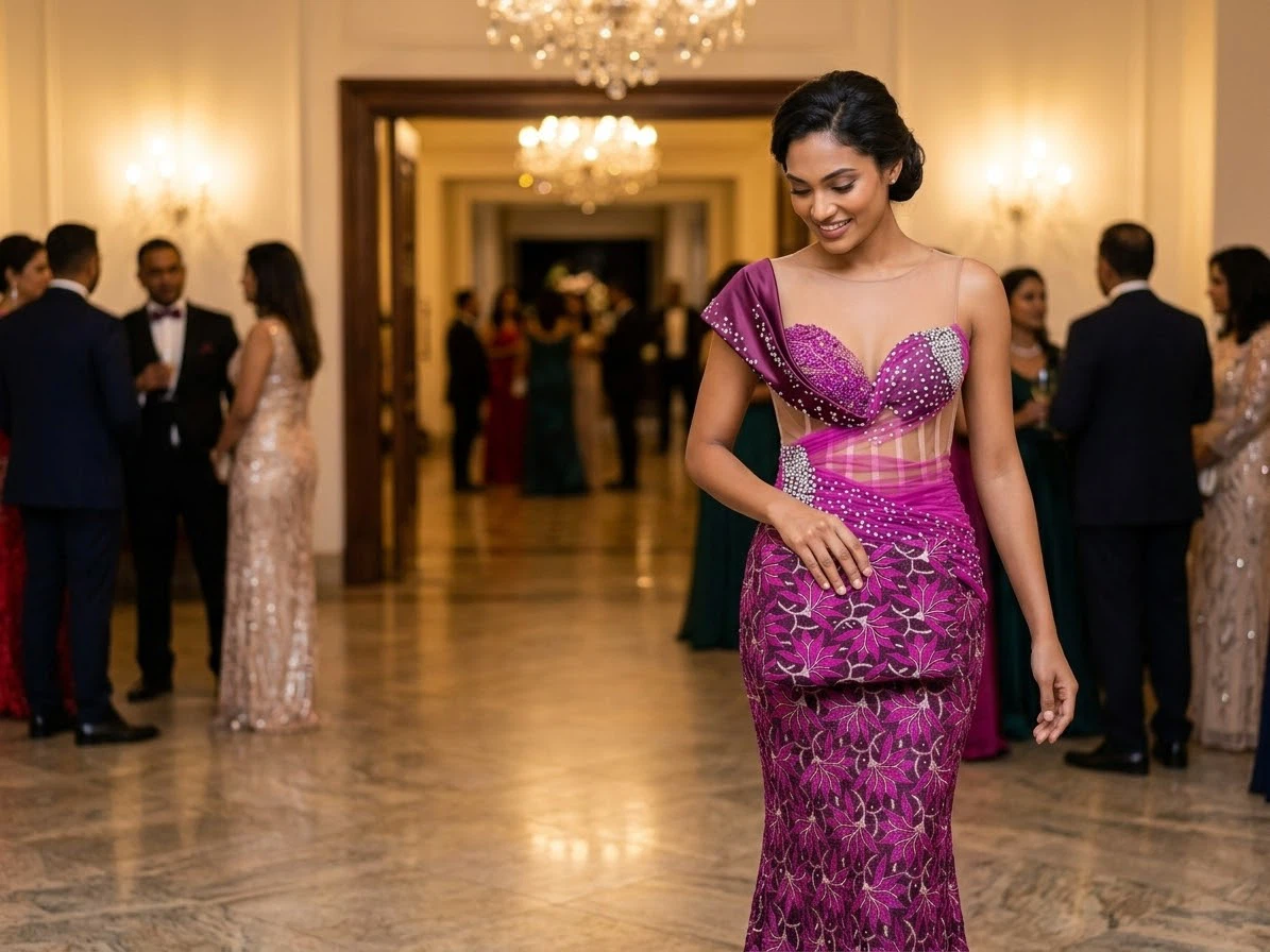 Beaded Floral Evening Gown