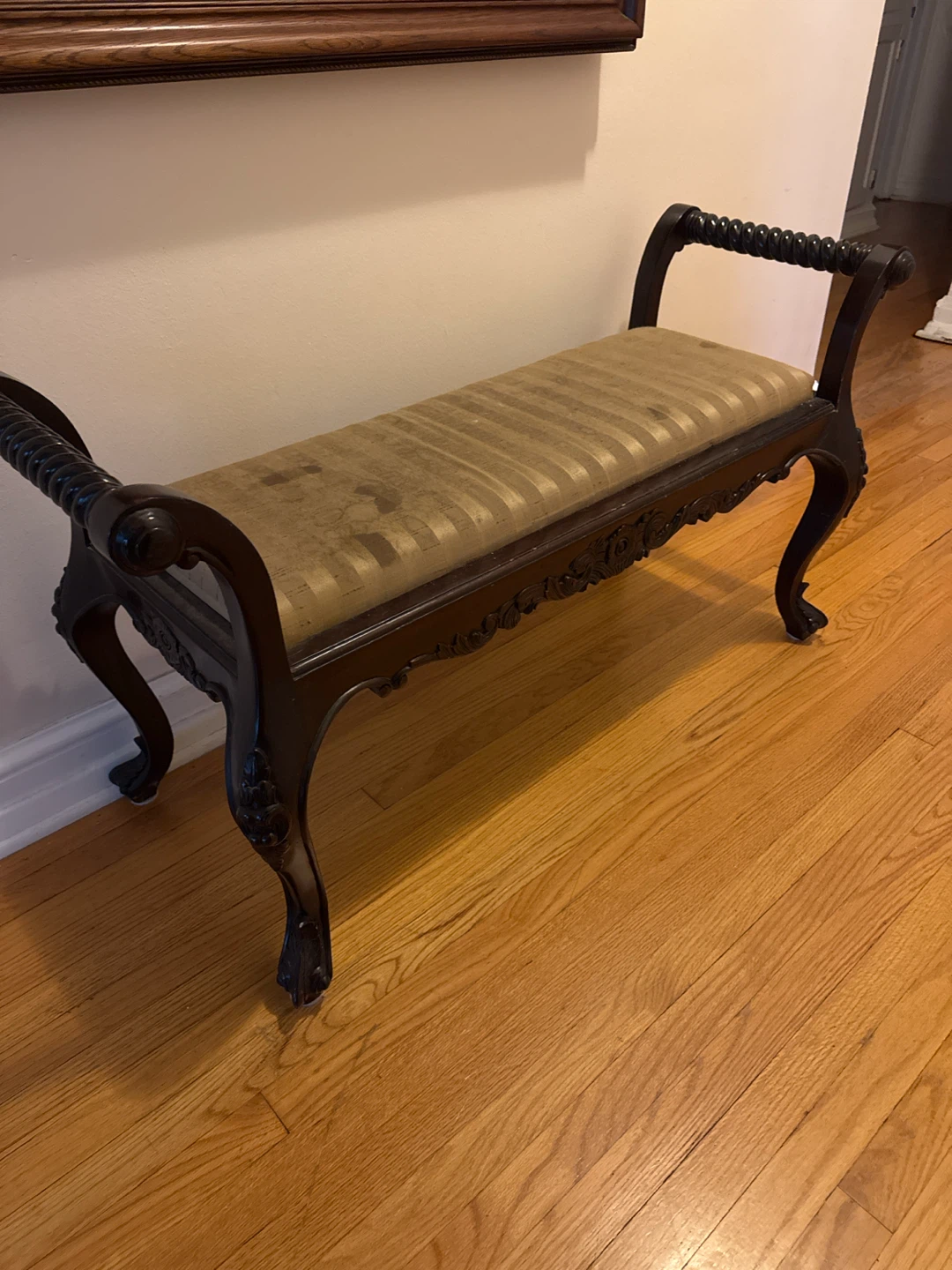 Victorian Style Wooden Bench with Upholstered Seat