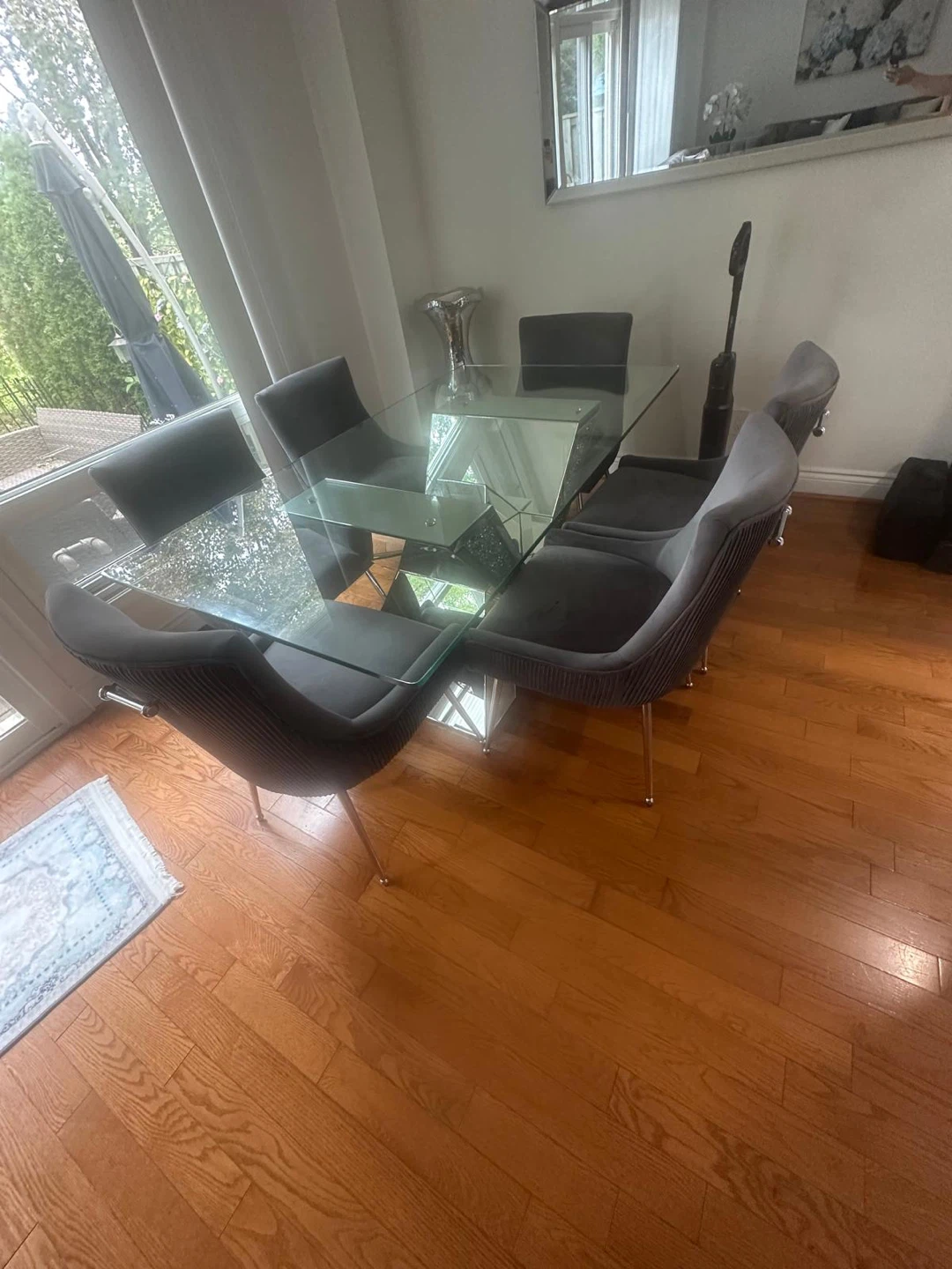 Glass Dining Table with 6 Velvet Chairs