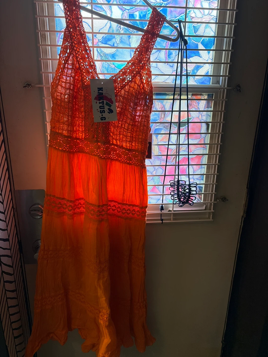 Kaktus-G Orange Crochet Maxi Dress