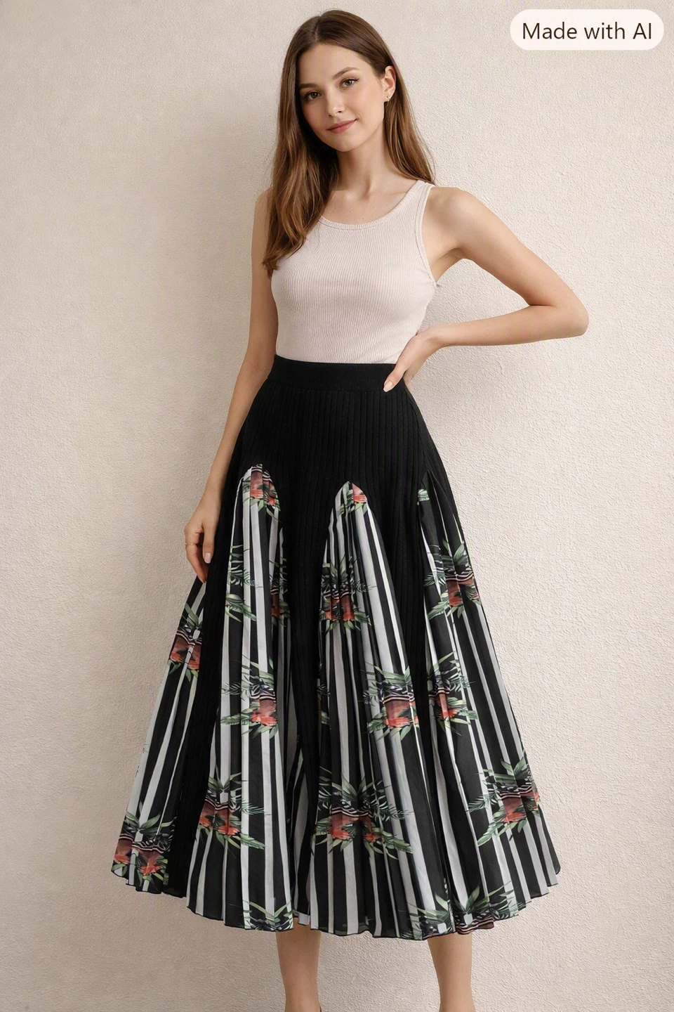 Pleated Floral Skirt