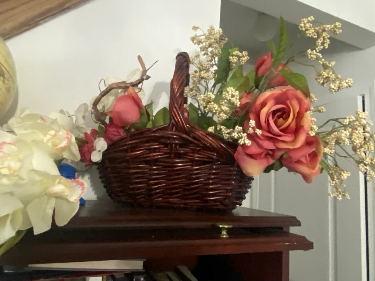 Woven Wicker Basket with Artificial Floral Arrangement