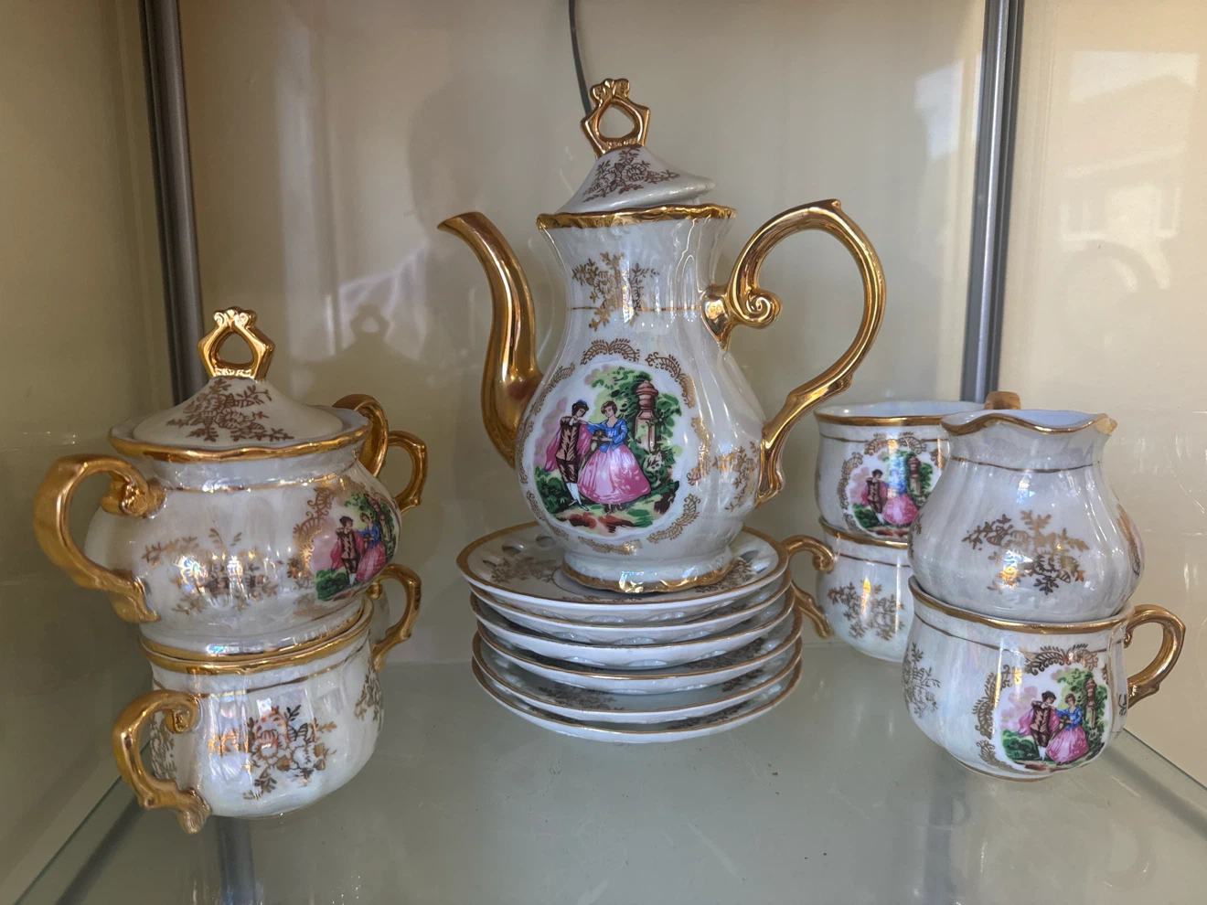 Vintage Porcelain Tea Set with Gold Trim