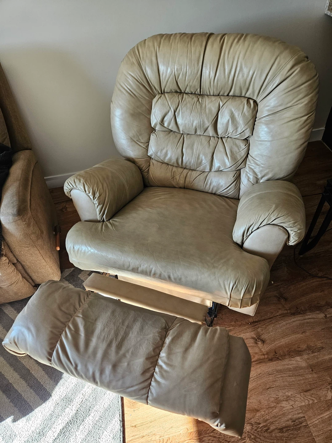 Beige Leather Recliner Armchair