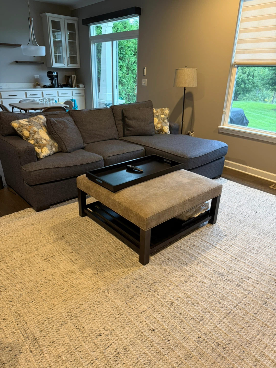 Blue Sectional Sofa with Ottoman