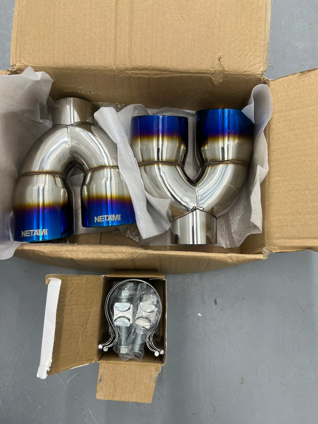 NETAMI Dual Exhaust Tips 2.25" Inlet to 3" Burnt Blue Outlets