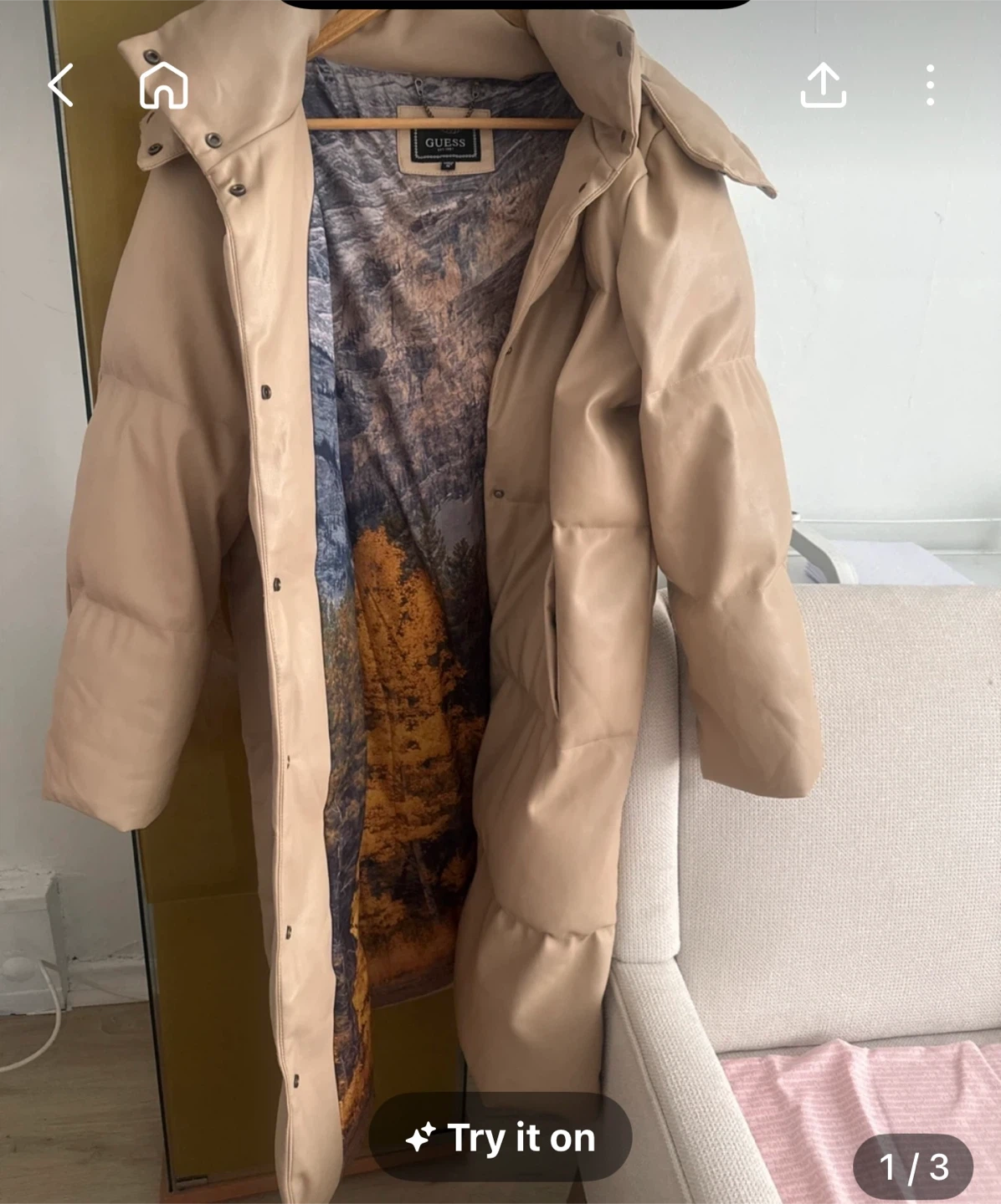 GUESS Puffer Jacket Beige Medium