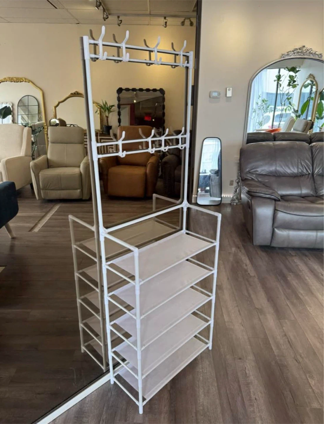 White Coat Rack and Shoe Storage Organizer
