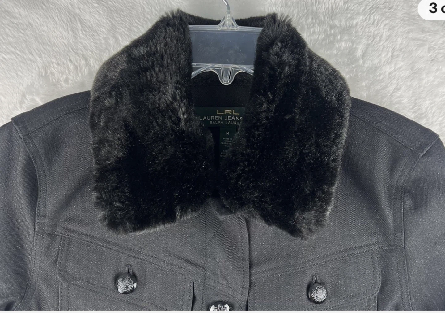 LRL Lauren Jeans Co. Black Denim Jacket with Fur Collar - photo 4