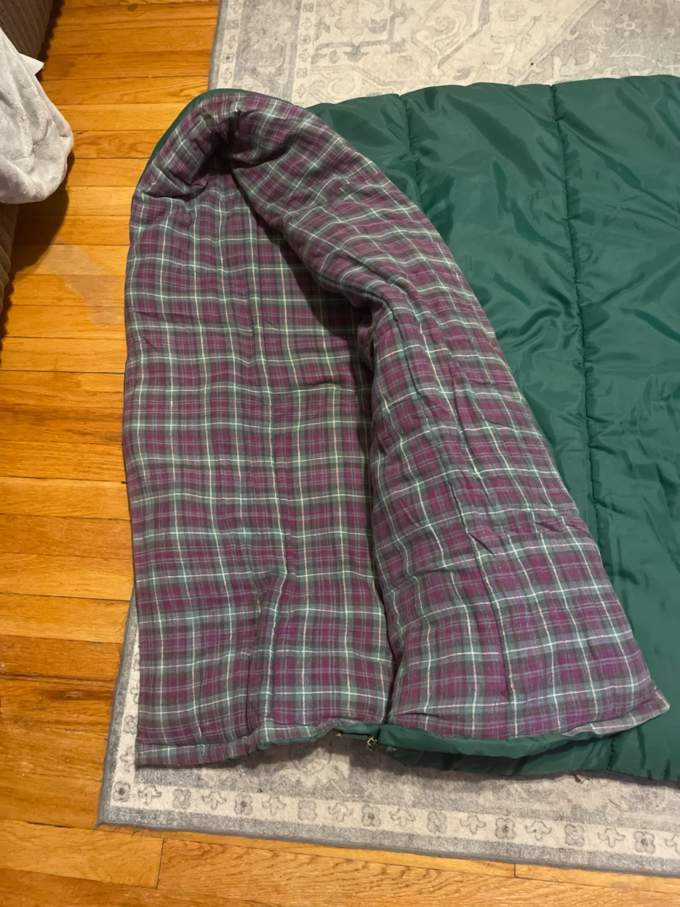 Green Sleeping Bag with Plaid Interior - photo 3