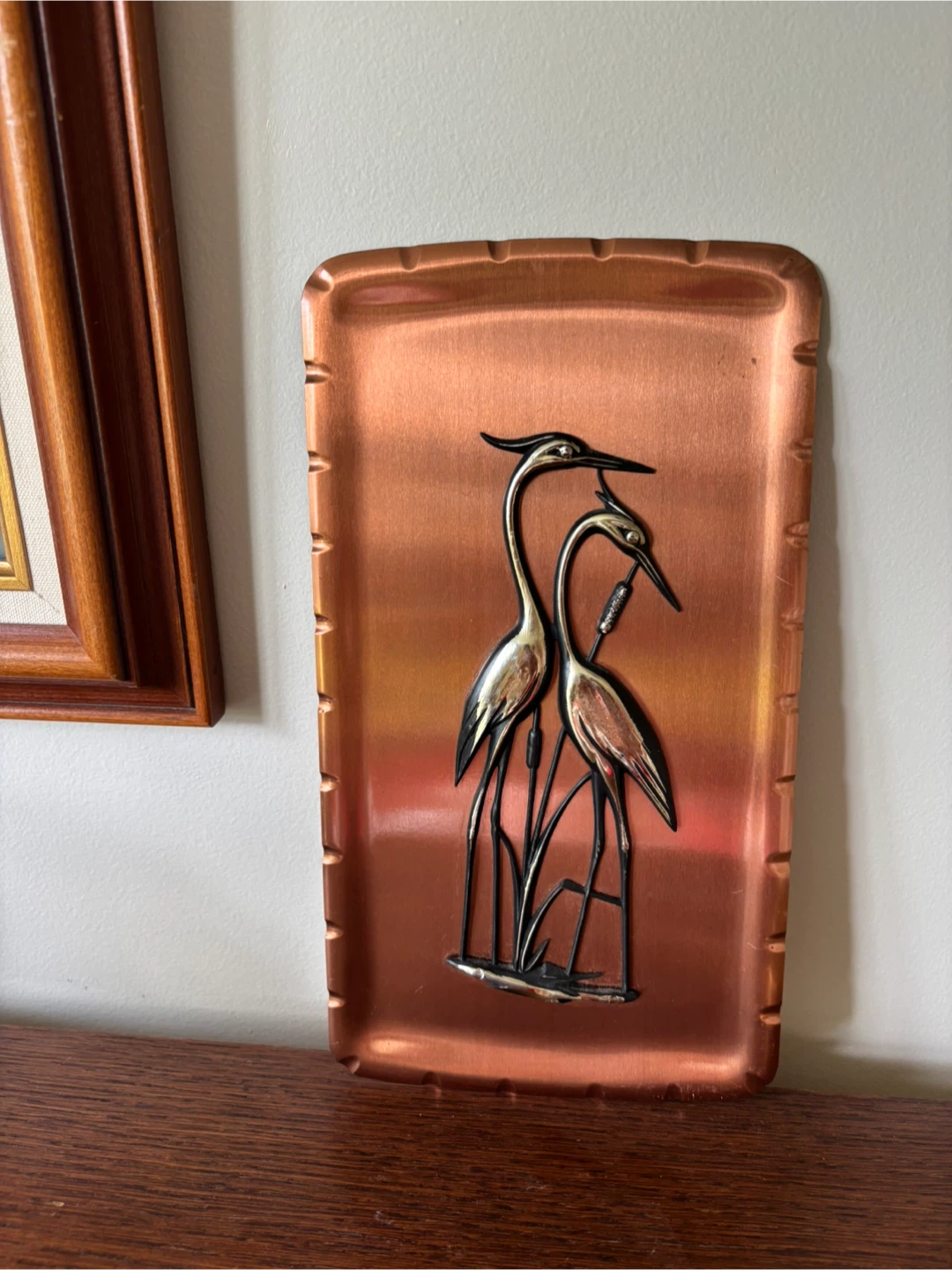 Vintage Copper Heron Tray