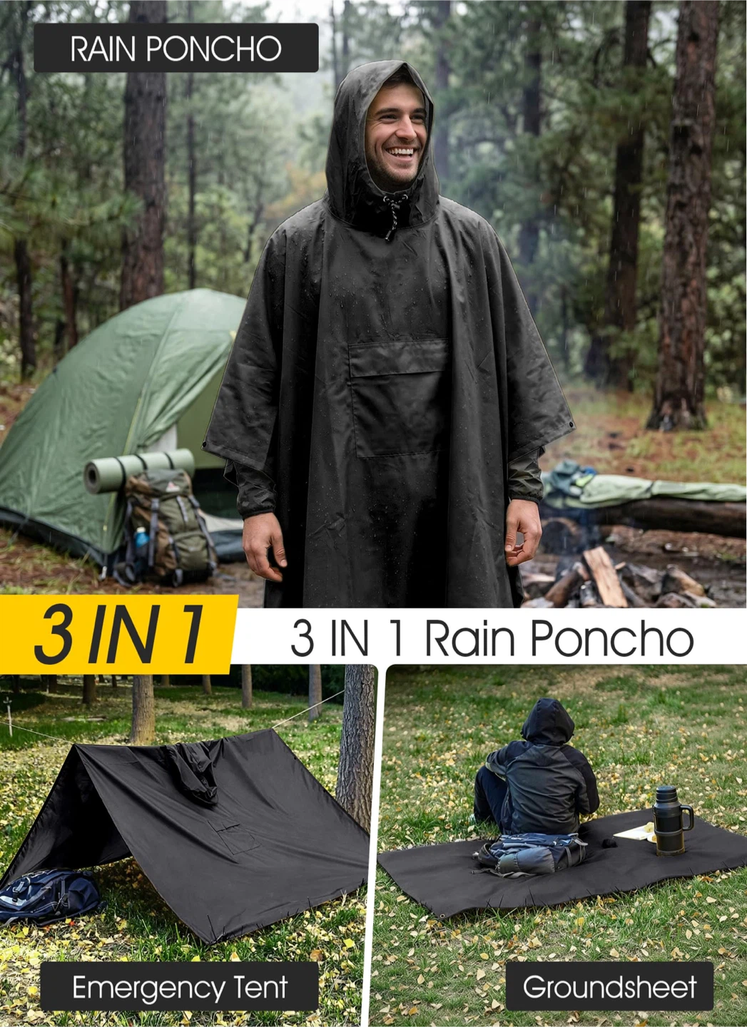Tomshoo 3-in-1 Waterproof Rain Poncho - photo 2