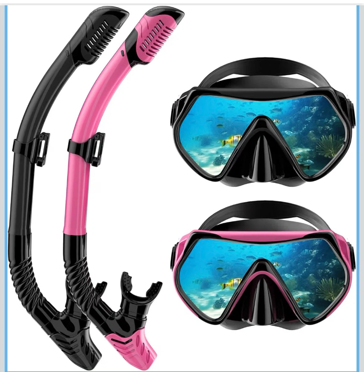 2 Pack Snorkel Set Black and Pink