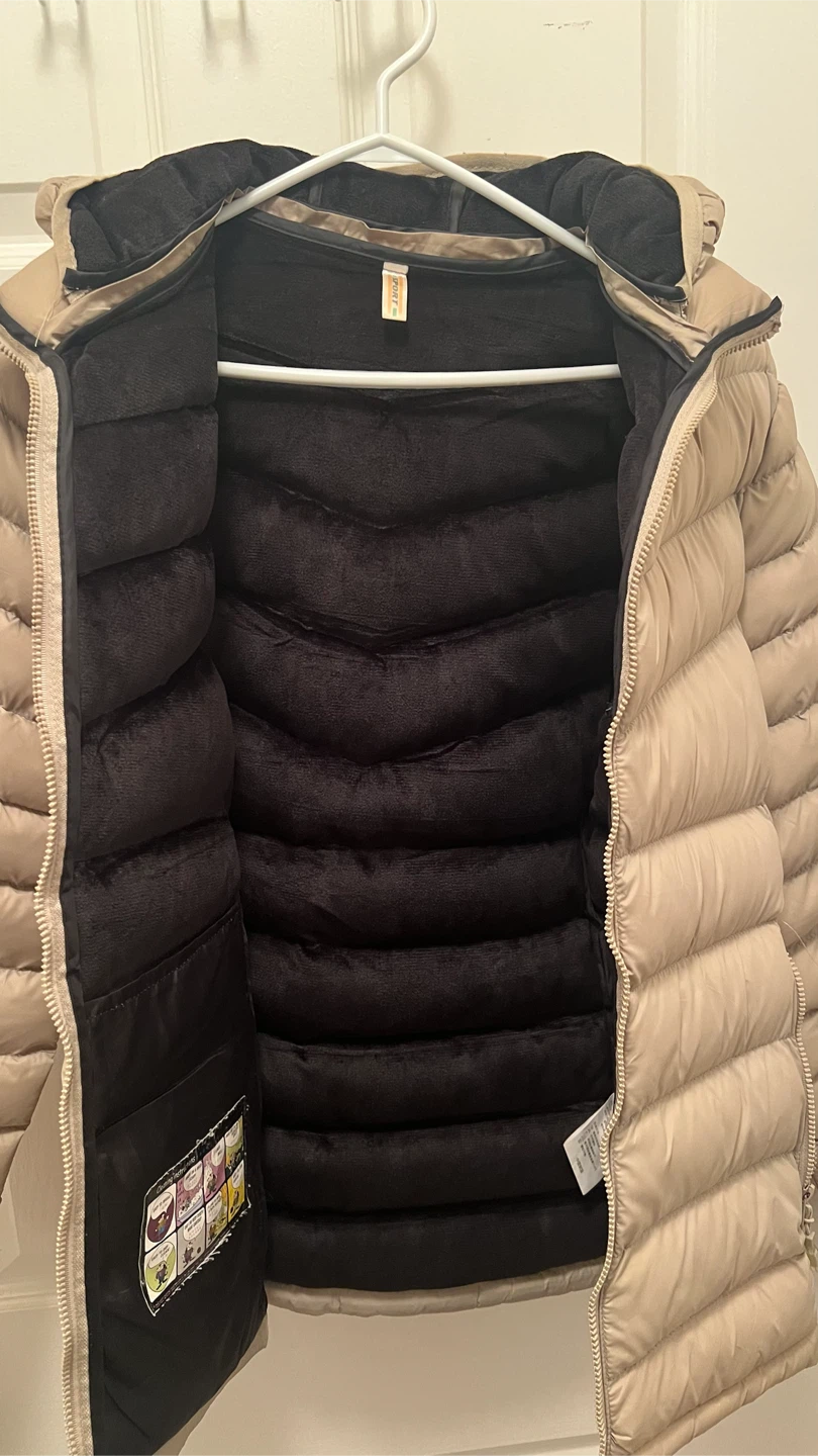 Beige Puffer Jacket with Hood