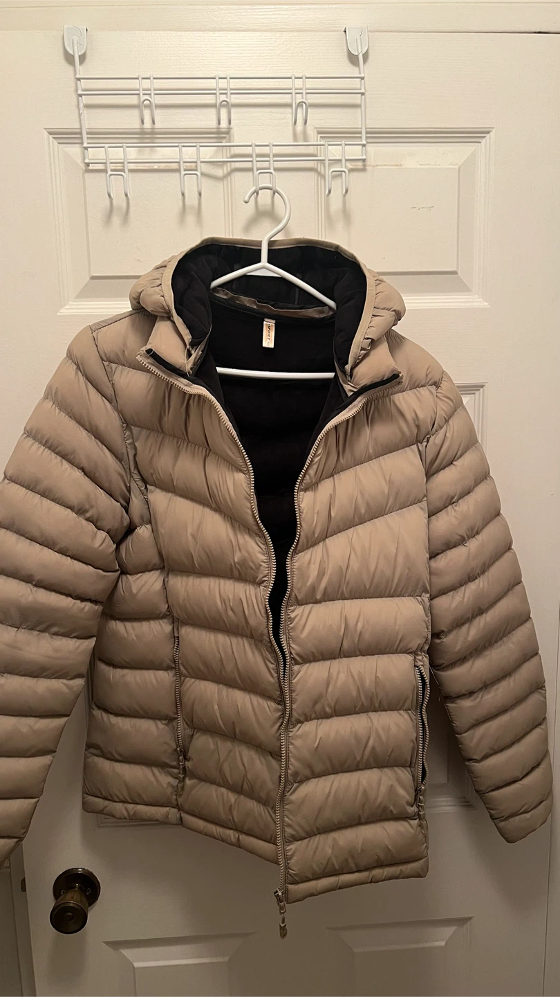 Beige Puffer Jacket with Hood - photo 3