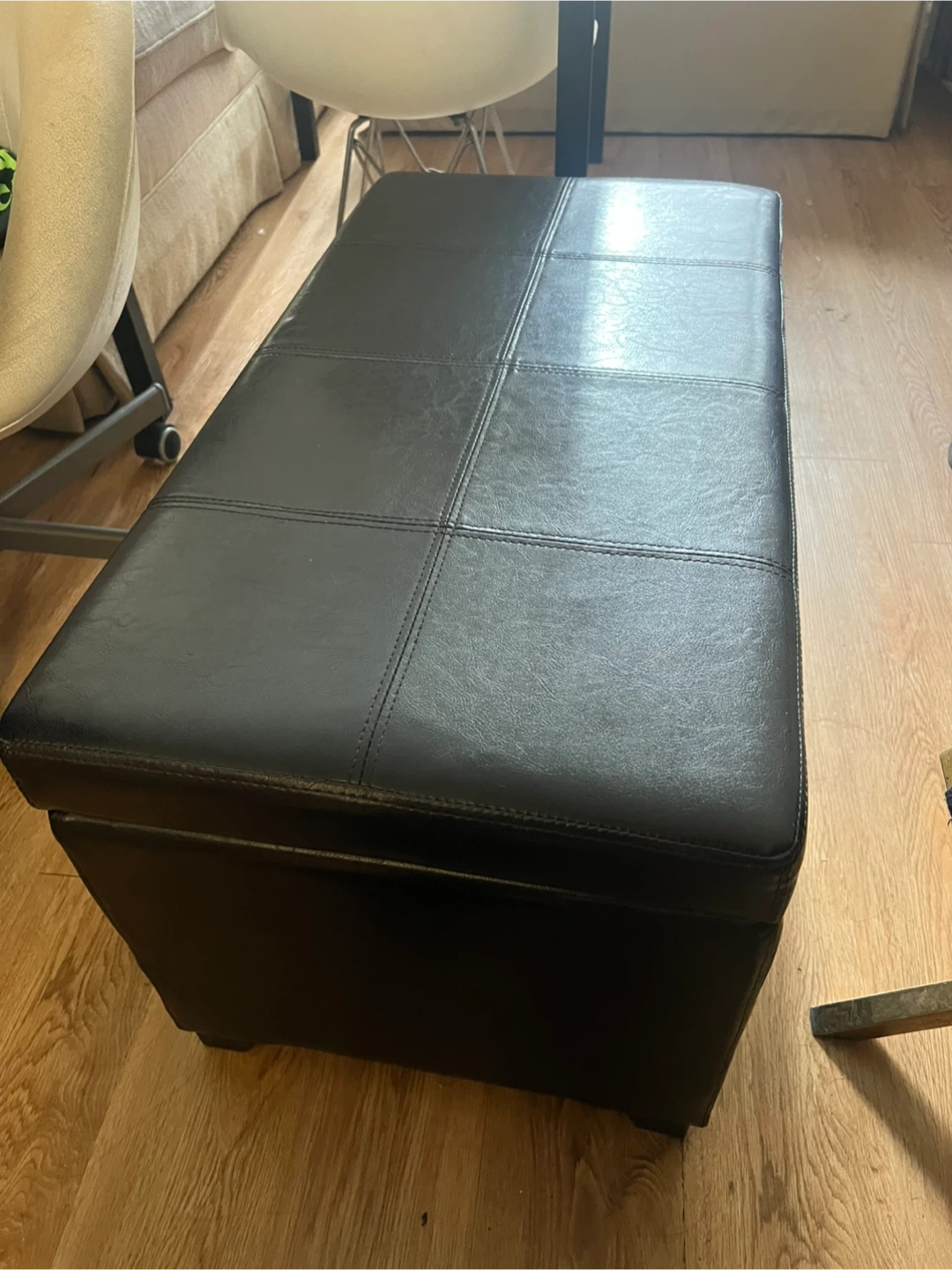 Black Leather Storage Ottoman
