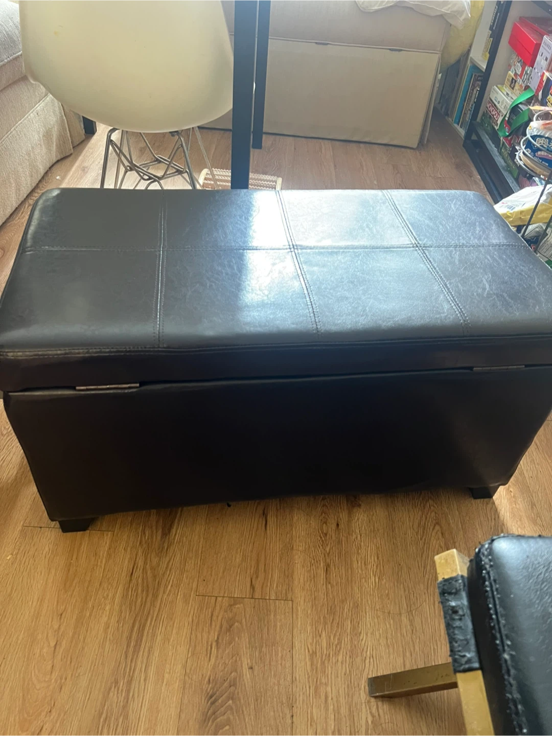 Black Leather Storage Ottoman - photo 2