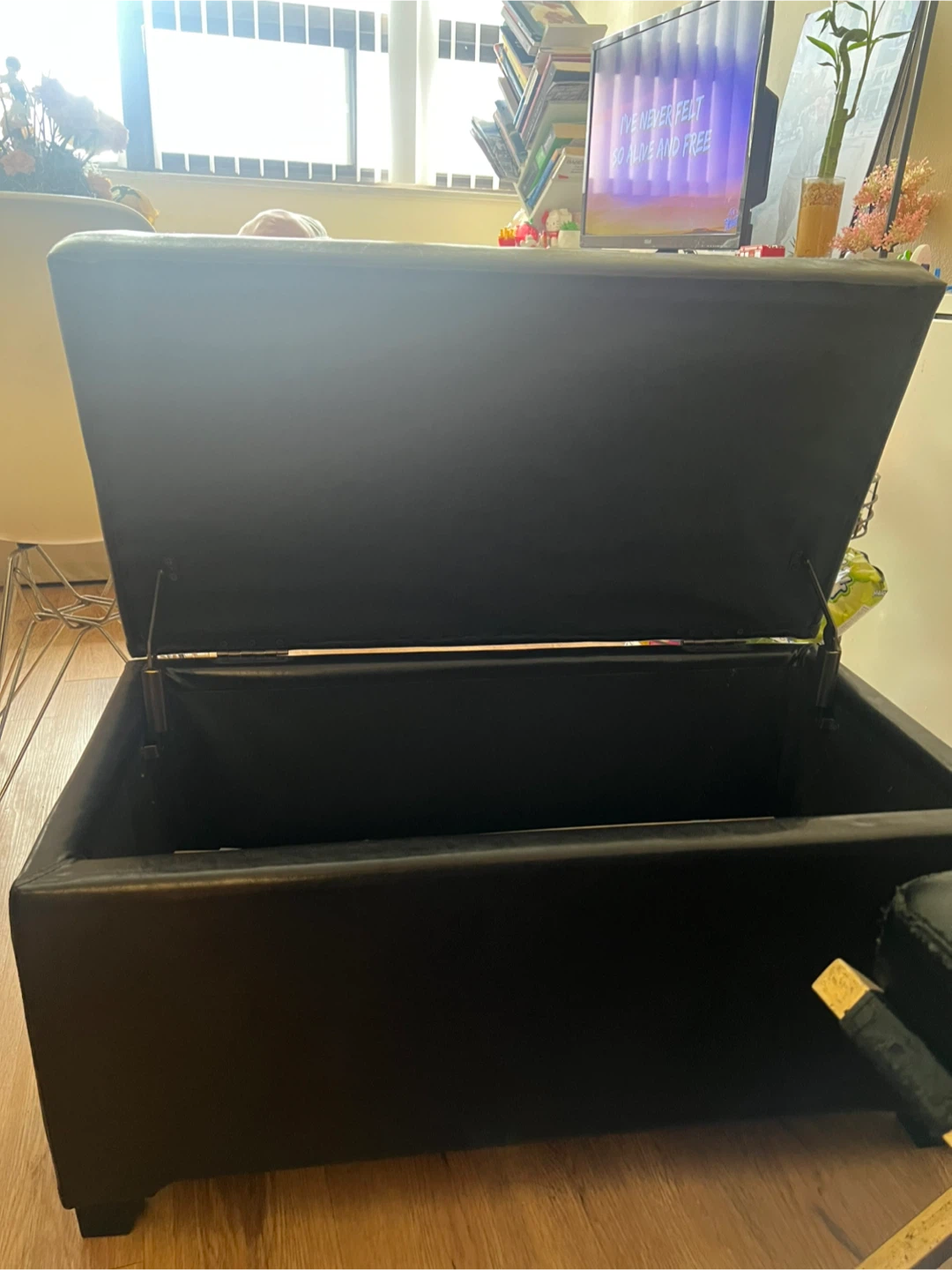 Black Leather Storage Ottoman - photo 4