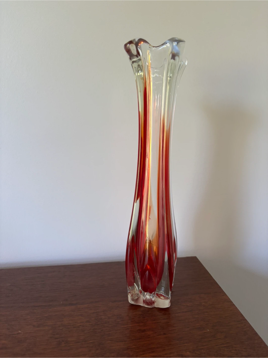 Vintage MCM Red Swung Glass Vase