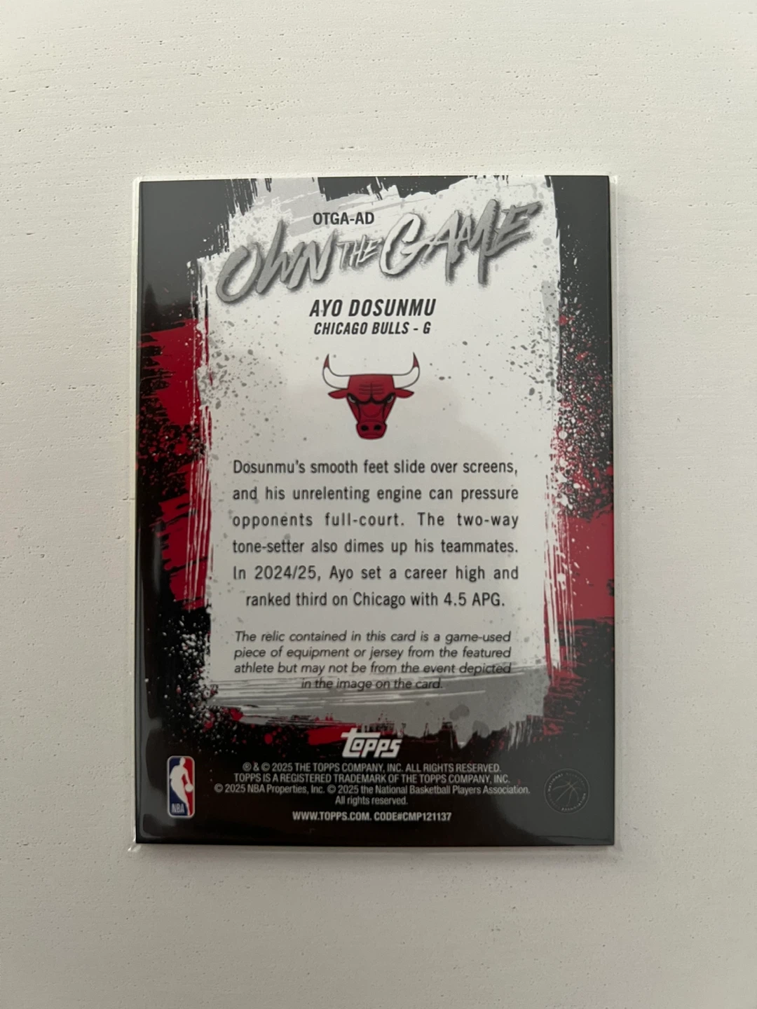 Ayo Dosunmu Own The Game Topps Relic Card - photo 2