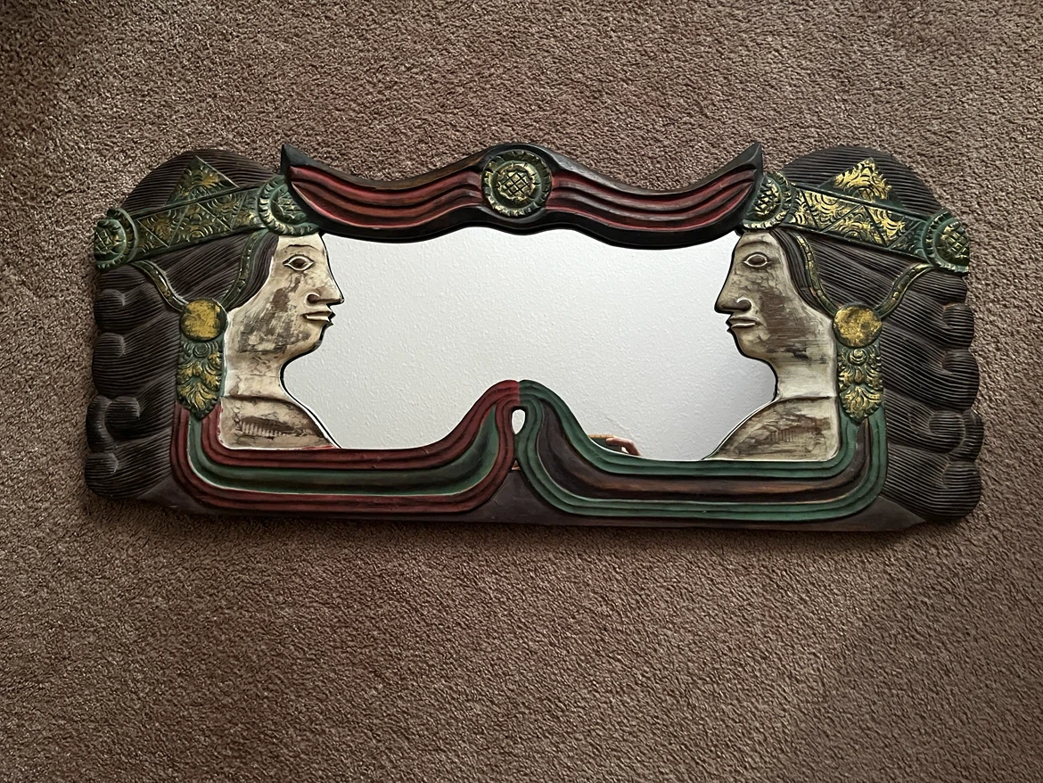 Decorative Hand-Carved Wooden Mirror