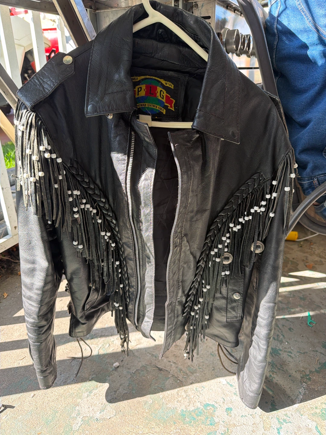 PLG Black Leather Fringe Jacket