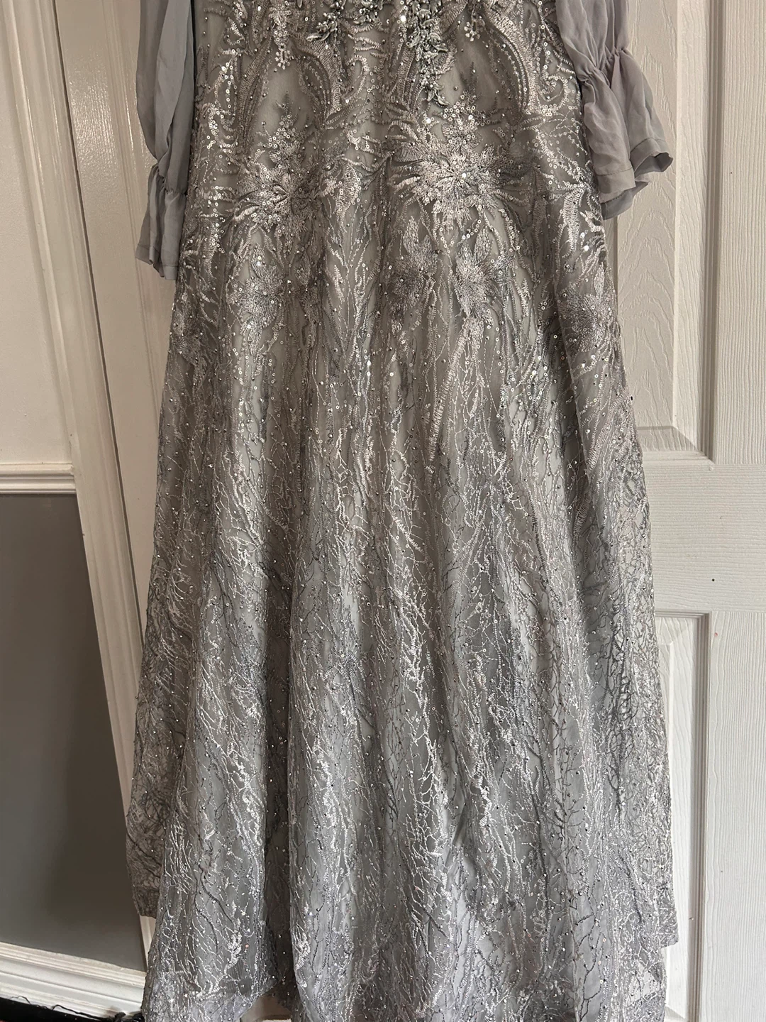 Silver Embellished Long Sleeve Evening Gown - photo 4