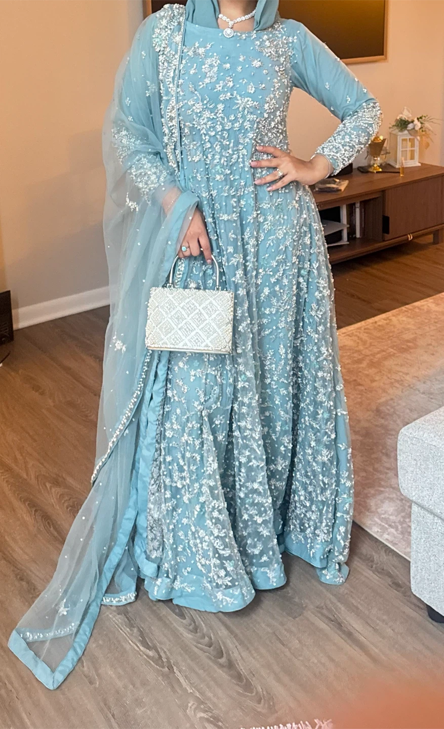 Light Blue Embellished Maxi Dress