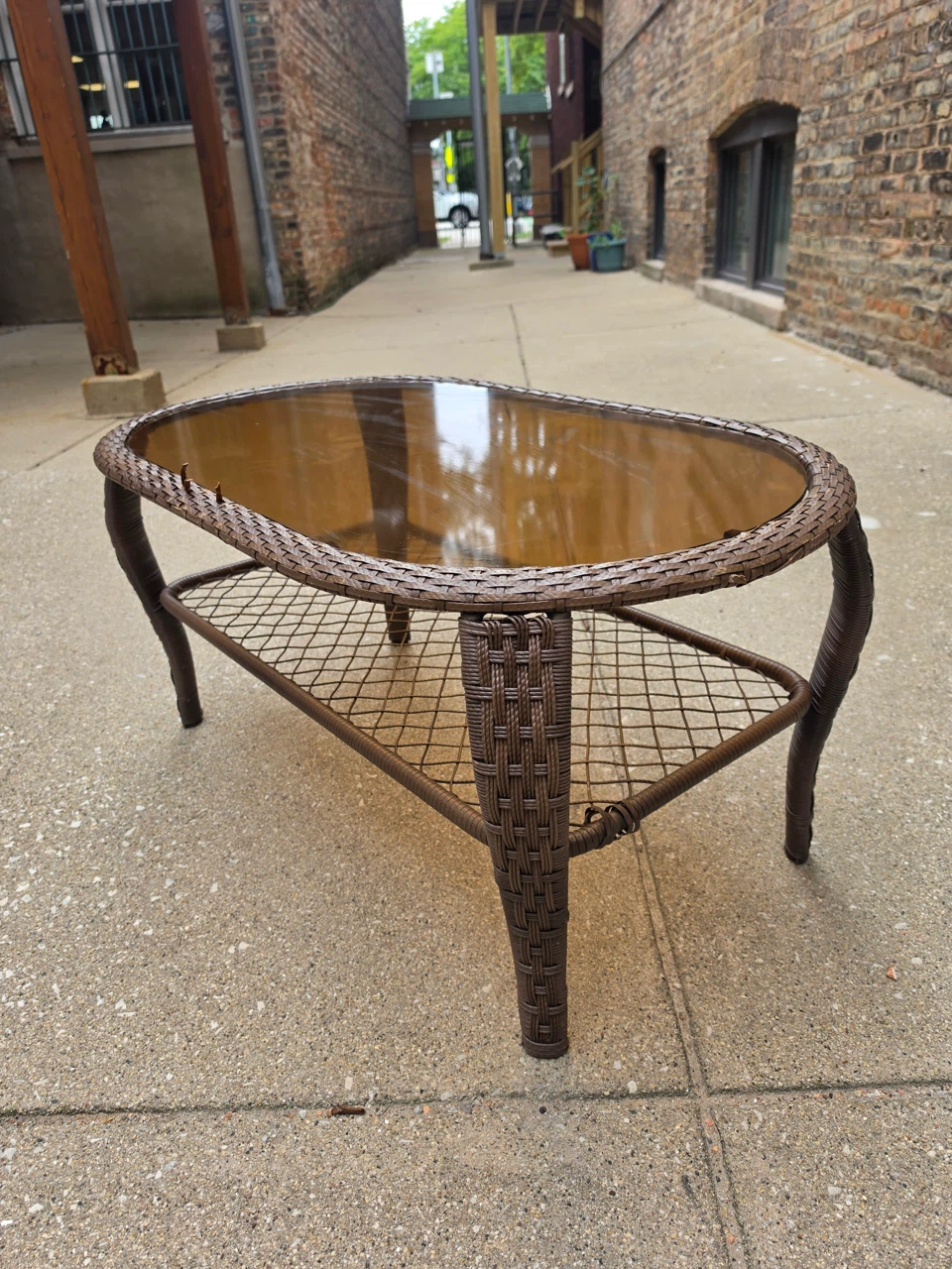 Oval Wicker Coffee Table with Glass Top