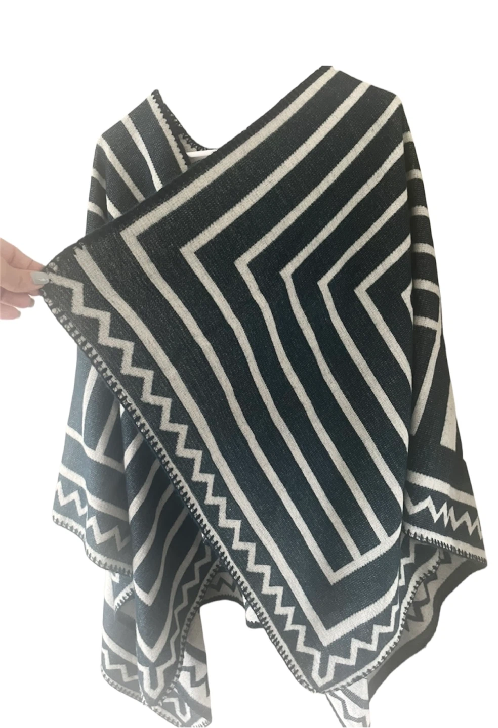 🏈 LOFT Geometric Boho Open Front Poncho Wrap – One Size (OS) - photo 4