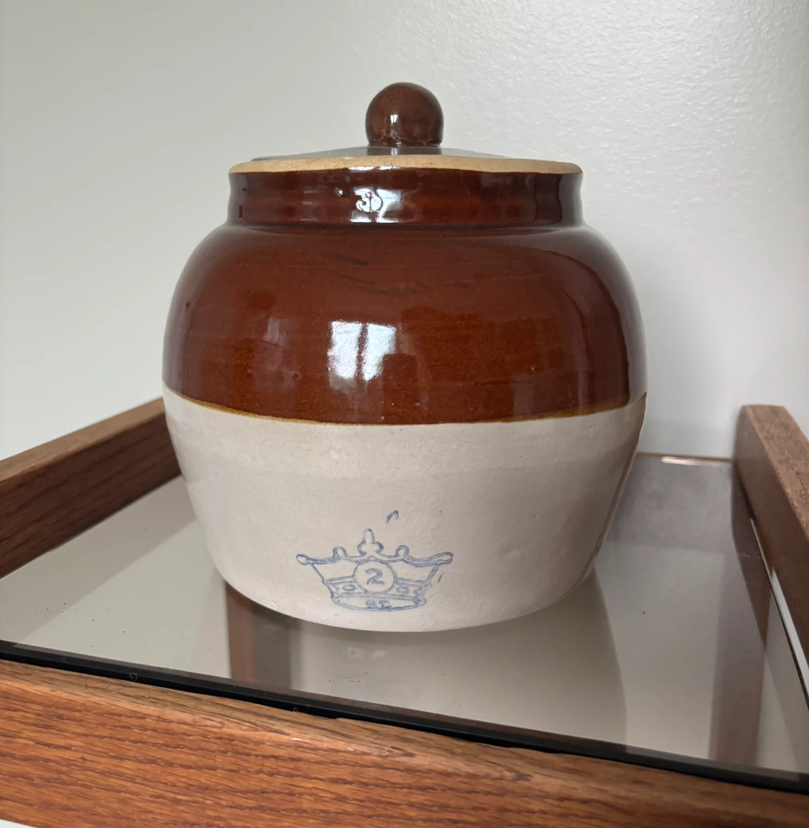 Vintage Robinson Ransbottom Blue Crown #2 Bean Crock with Lid