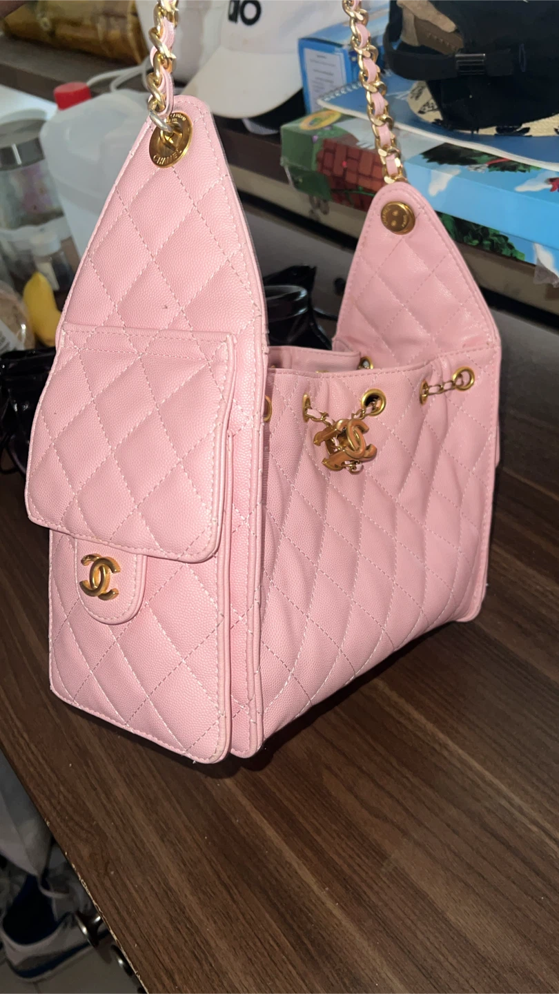 chanel 25 mini handbag grained calfskin & gold tone metal pink - photo 2