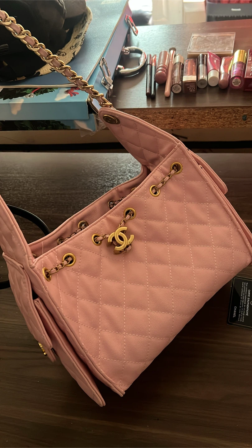 chanel 25 mini handbag grained calfskin & gold tone metal pink - photo 4