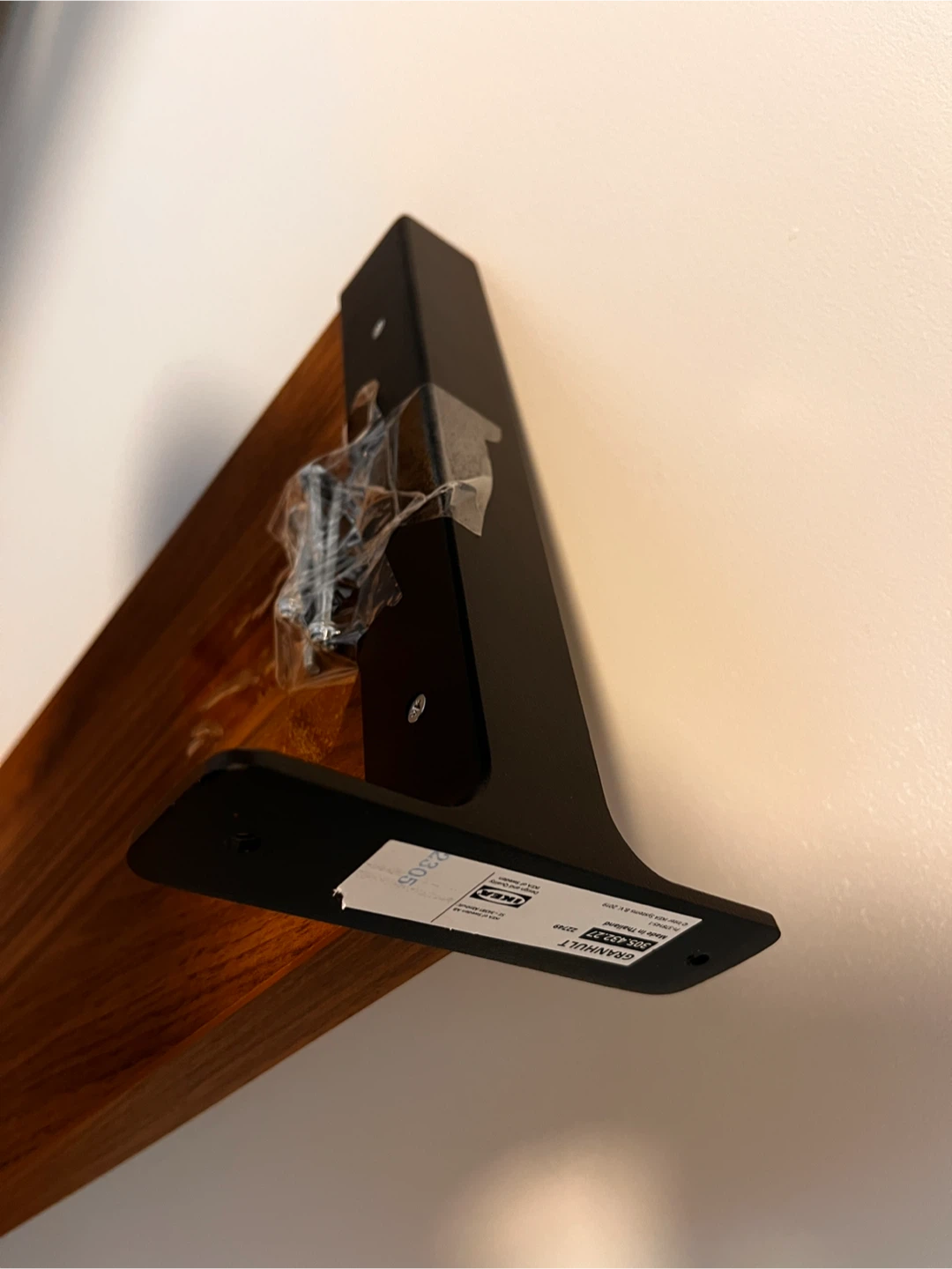 IKEA walnut wooden wall shelf with two brackets - photo 2