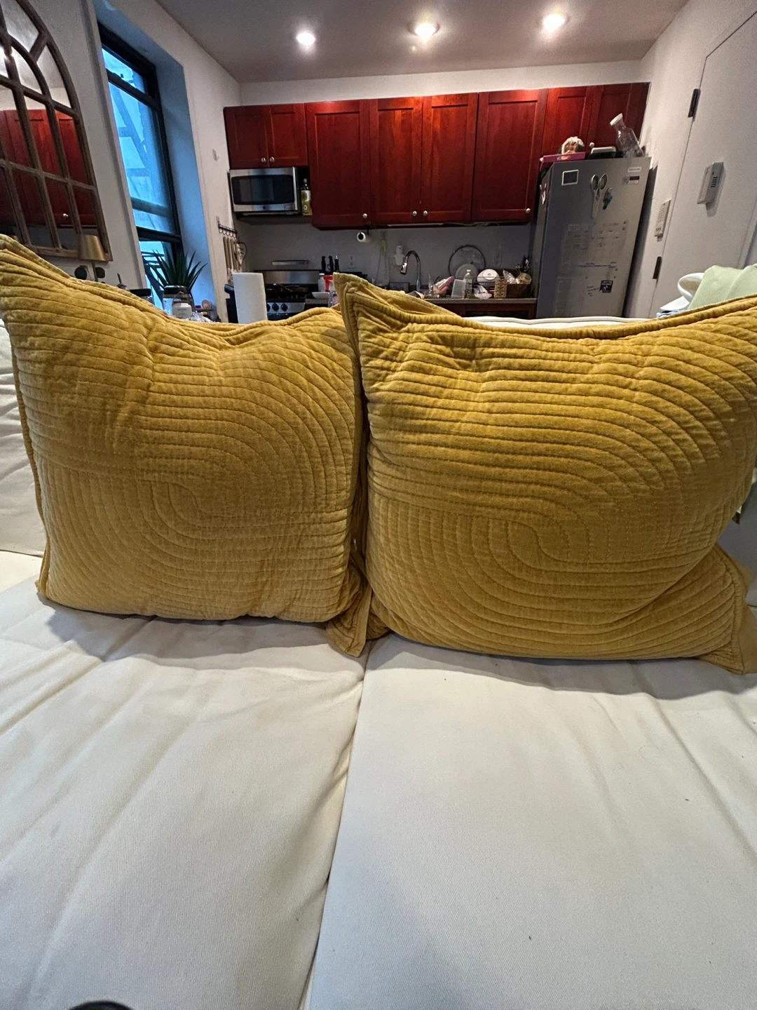 Set of Two Mustard Yellow Quilted Throw Pillows