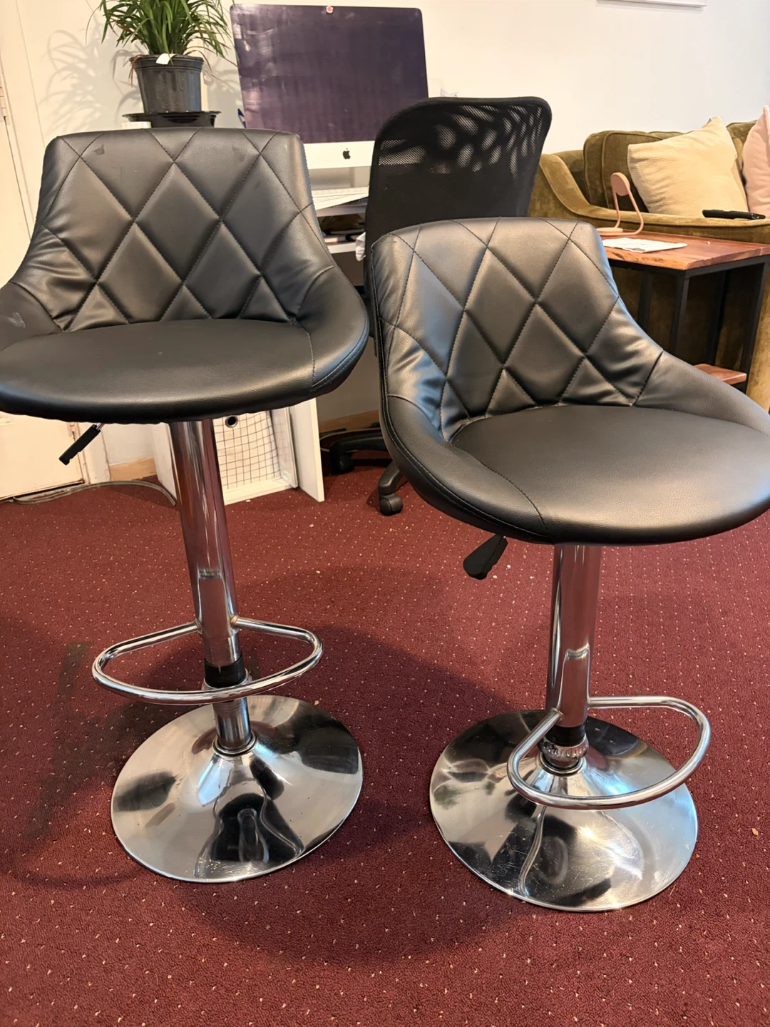 Set of Two Black Faux Leather Bar Stools